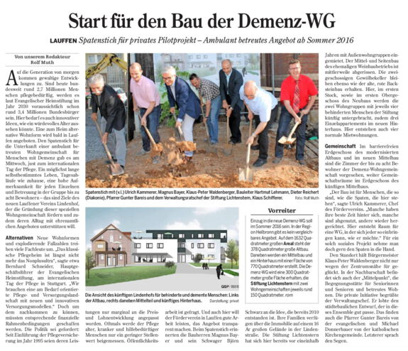 Zeitungsartikel: Start für den Bau der Demenz-WG